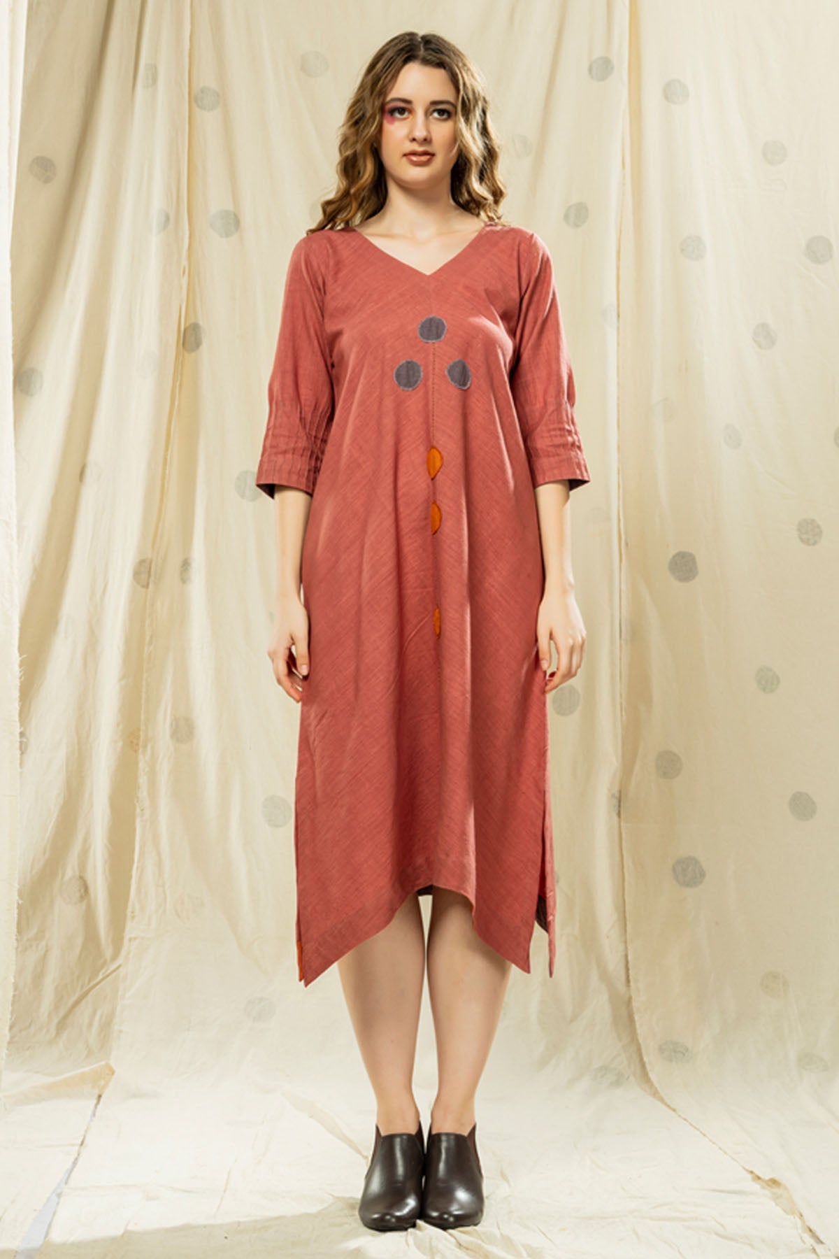 Buy Thread Game Pink Polka Dots High-Low Dress For Women online at ScrollnShops